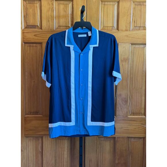 Cubavera Men's Large Blue & White Button Down Shirt 100% Viscose NEW w/tags - Picture 4 of 8